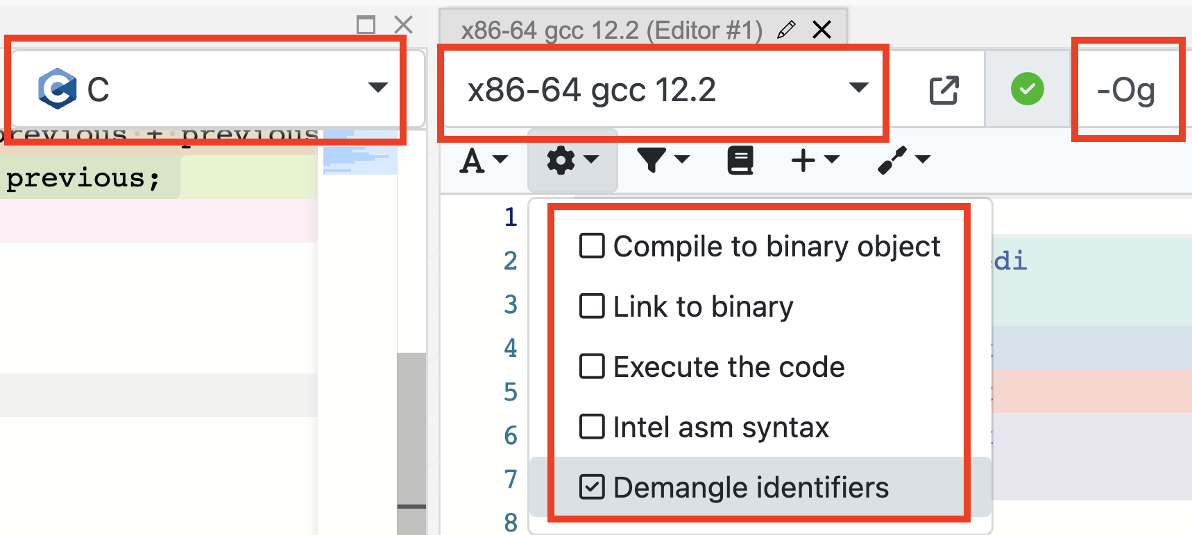 Screnshot of Compiler Explorer