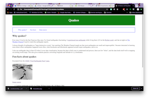 Screenshot of website with margins