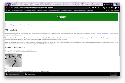 Screenshot of website with navbar